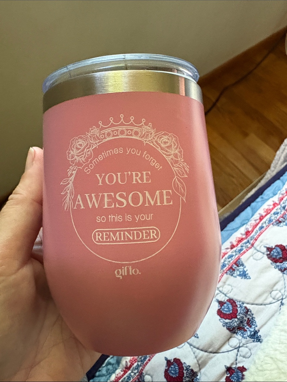 Pink Insulated Tumbler with 'You're Awesome' Message